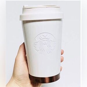 STARBUCKS Overseas 2017 SS White/ Gold To Go Cup Elma Tumbler Limited RARE